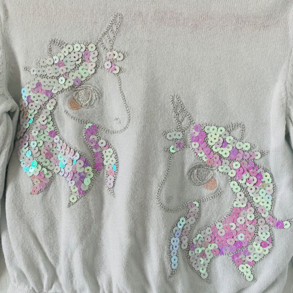 2T girl h&m sweater, white with silver unicorn sequins - Picture 2 of 5